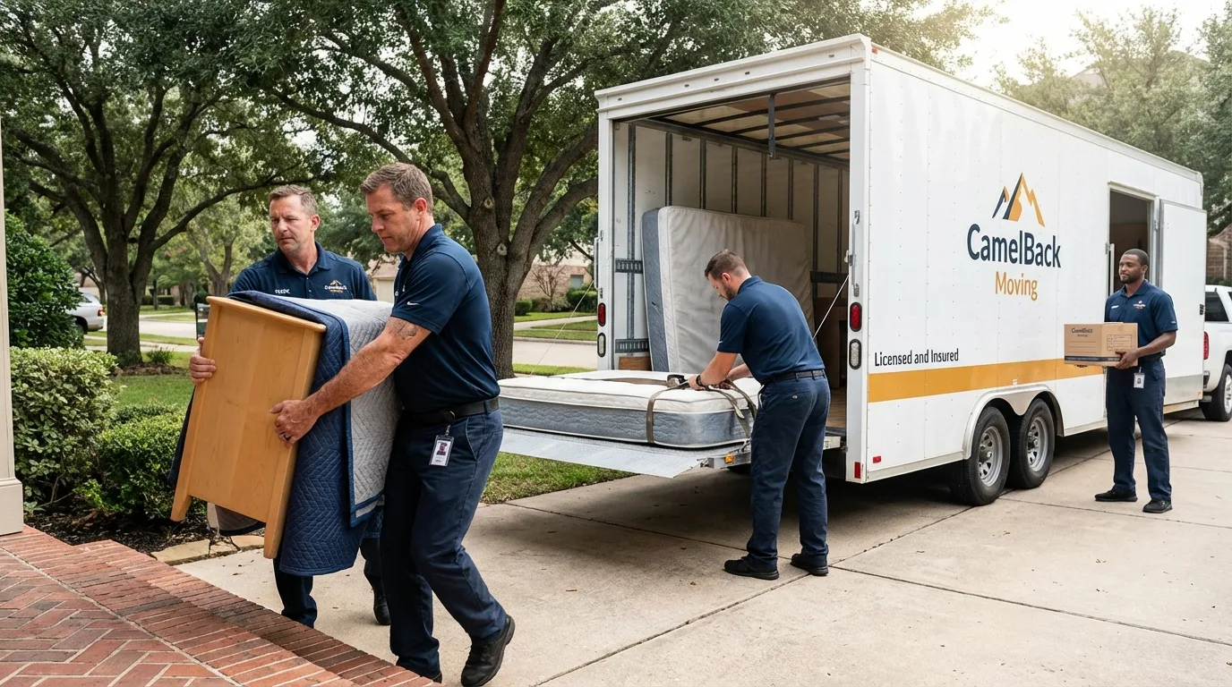 Crew loading residential truck for cross-state move from New York Mills, MN