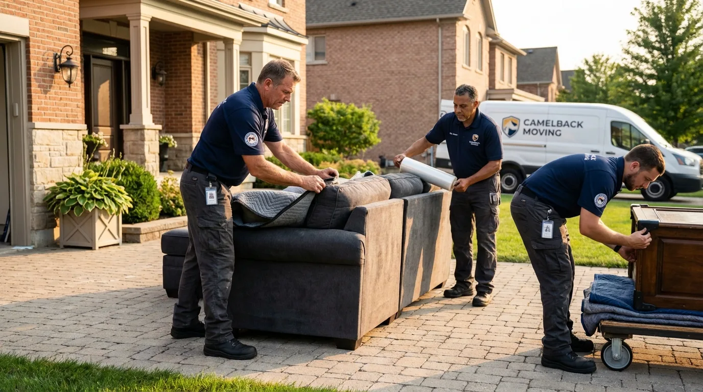 Large estate moving crew wrapping furniture in New York Mills, MN