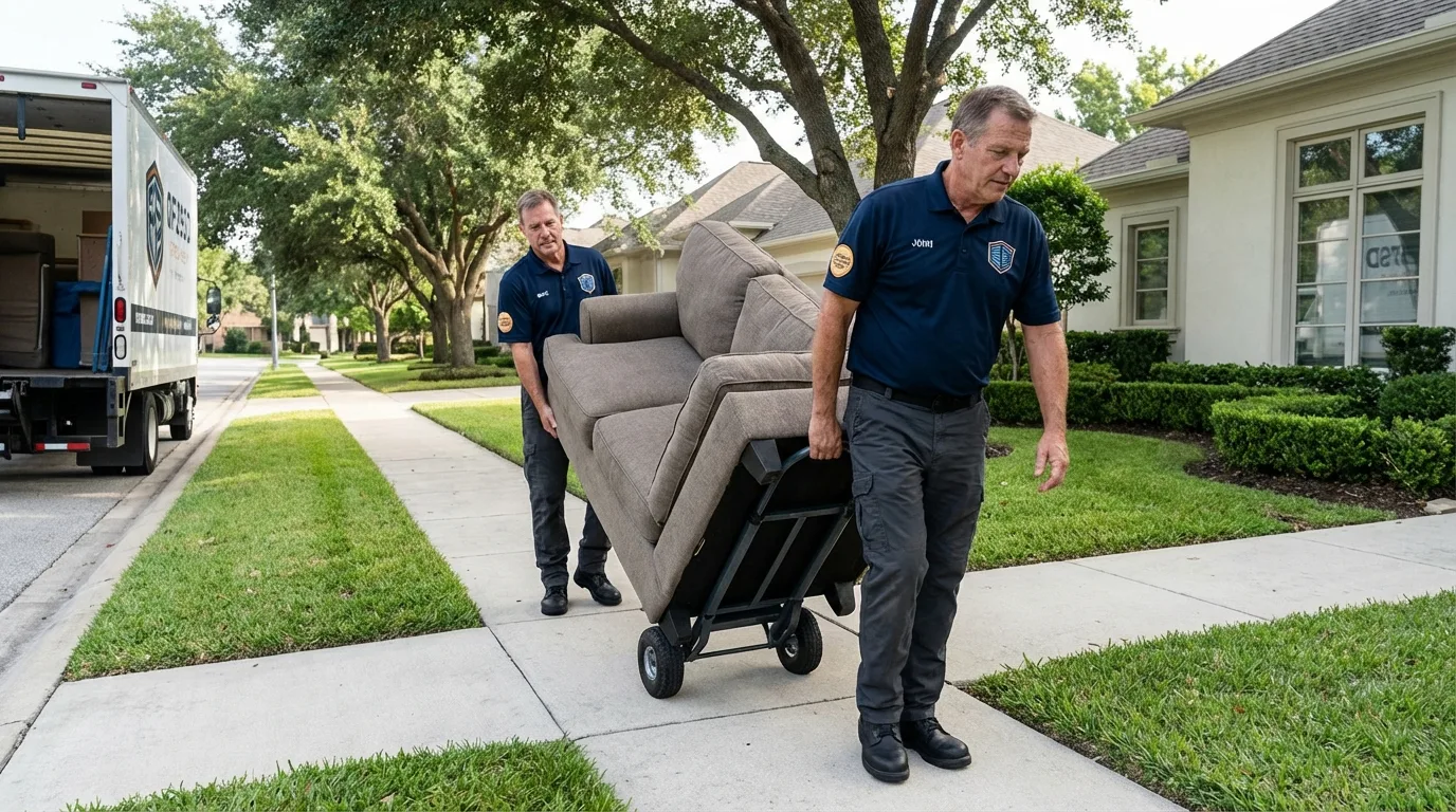 Local residential moving crew loading furniture in New York Mills, MN